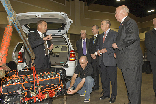 Hymotion Execs and North Dakota dignitaries view a 2008 Ford Escape PHEV in Bismark, late Oct, 2007