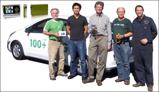 CalCars and Greengears checking out PLX's new Kiwi dashboard display, September, 2008