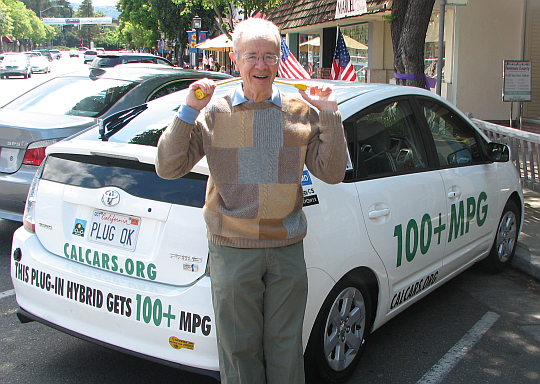 Andy Grove, former CEO of Intel, in front of Felix Kramer's Prius, in Los Altos, May 2008.