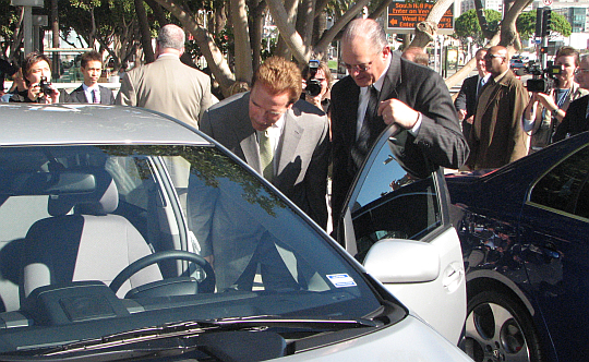 Toyota VP of Communications Irv Miller with Governor Schwarzenegger, at the LA Auto Show, November 2007
